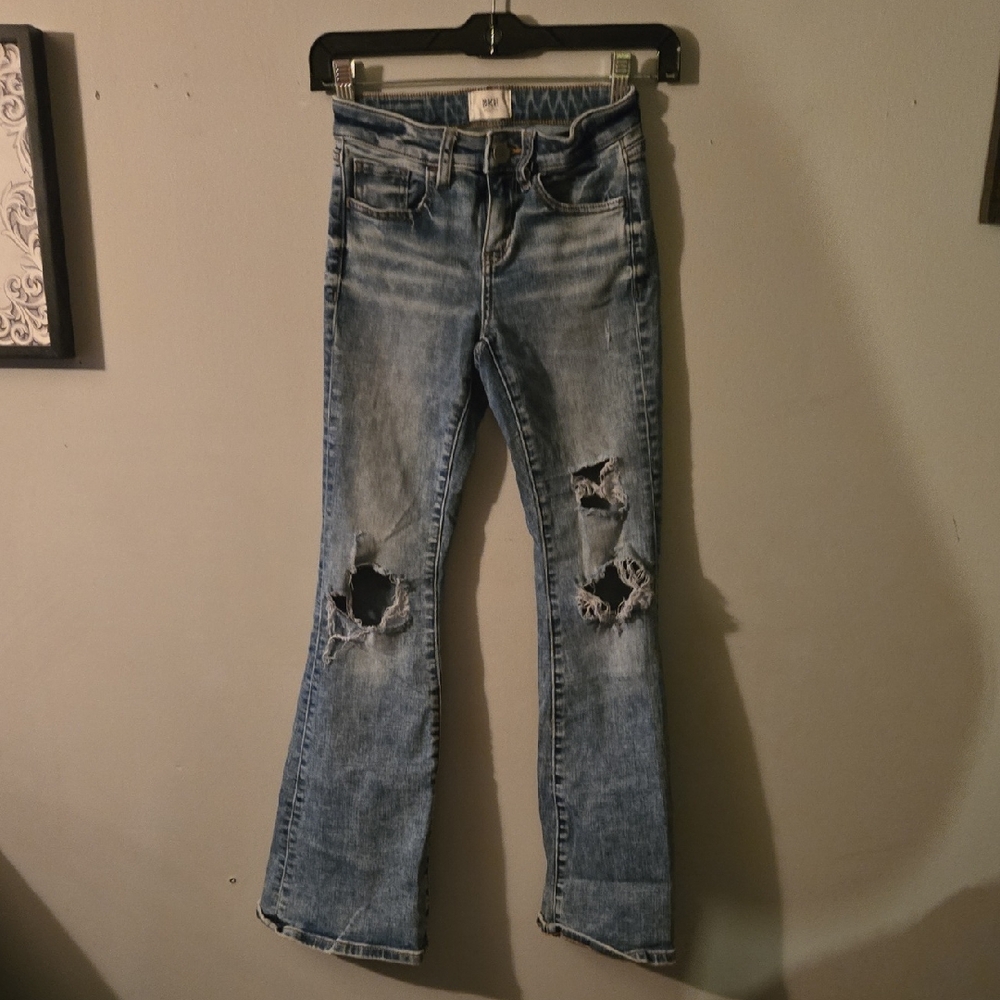 BKE Blue Flare Wide Leg Jeans Distressed